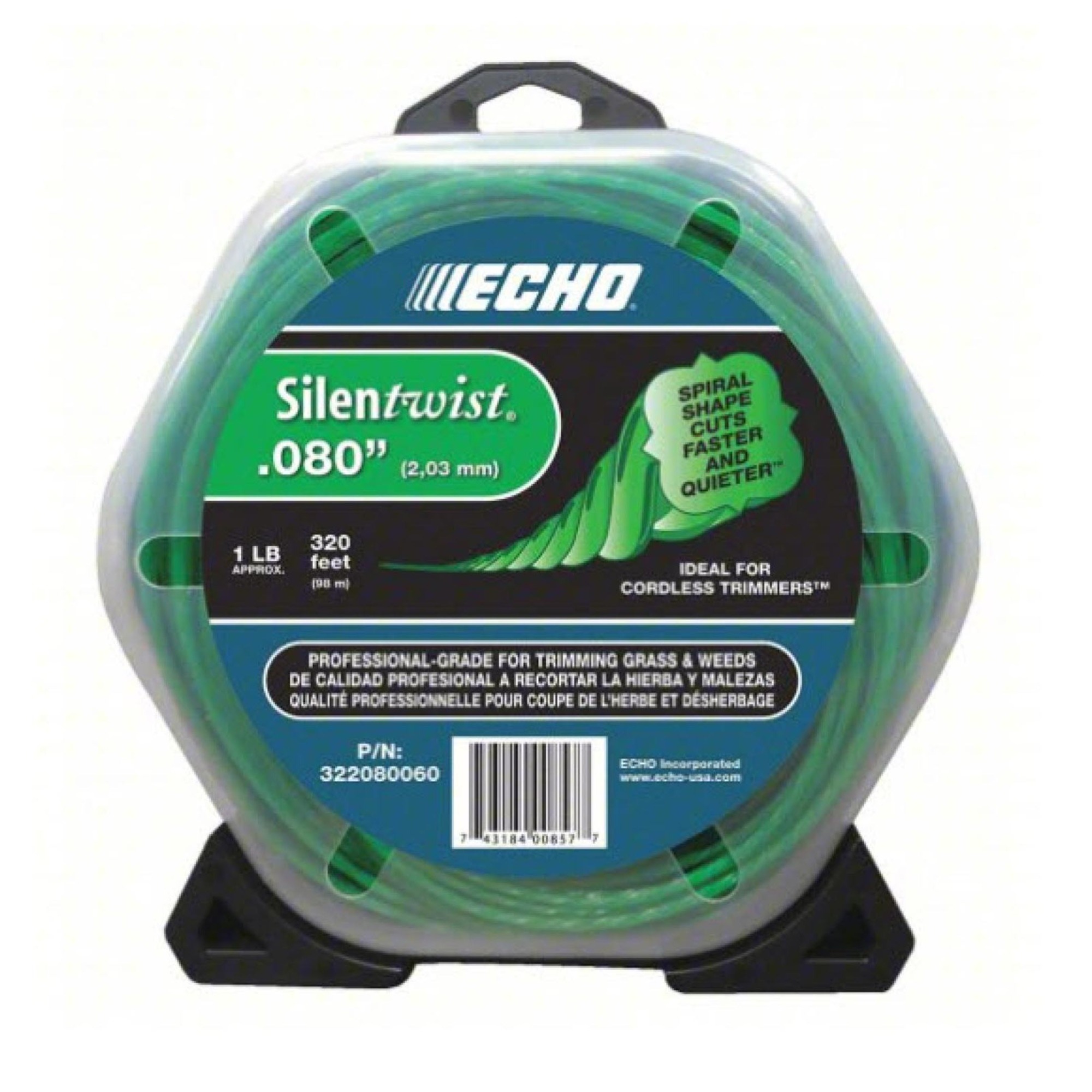 ECHO, Silentwist® Trimmer Line designed for Battery Trimmers, Twisted shape cross section design, 1#, .080 dia, Model #322080060